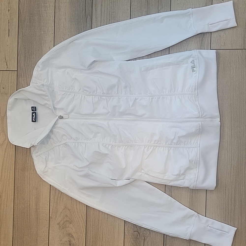 FILA Sport White Activewear Running Mesh-lined Jacket w/ Thumb Holes Size XS
